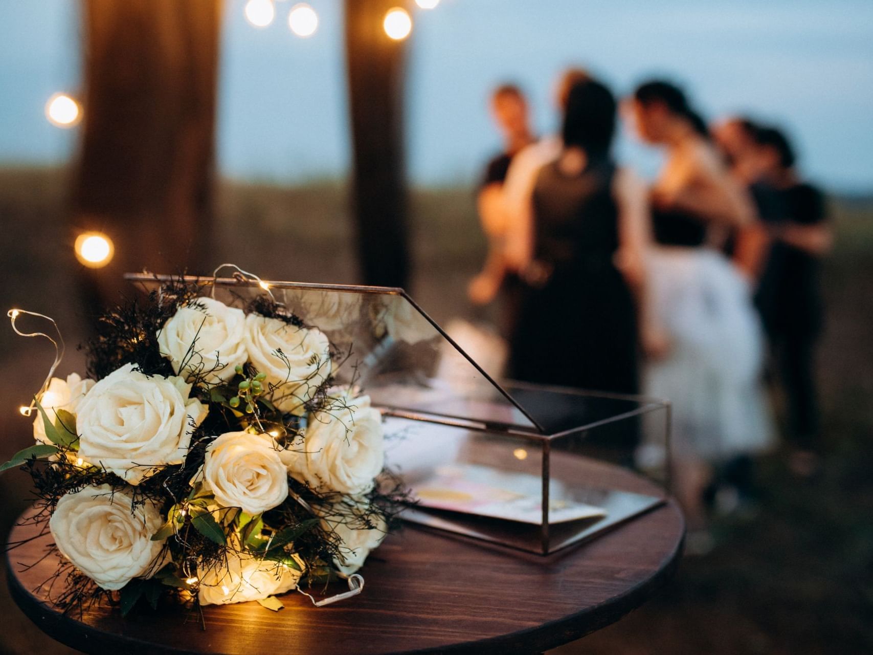 Table with bouquet in The Pavilion, The Lodge at Schroon Lake