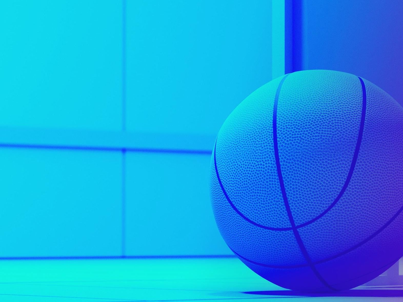 A Basketball in blue light at E Central Downtown LA Hotel