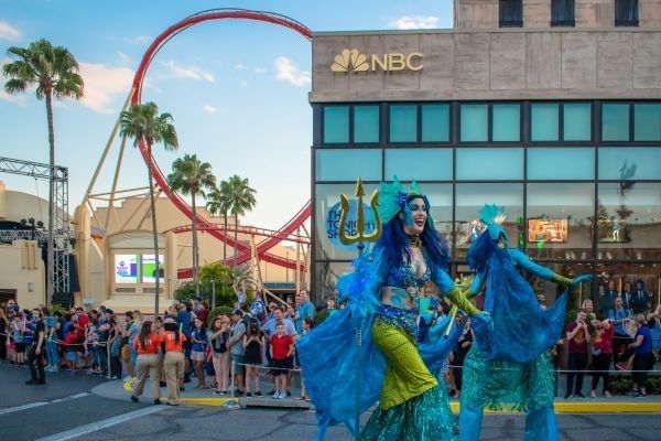 Stilt performers in Mardi Gras parade at Universal Studios Florida