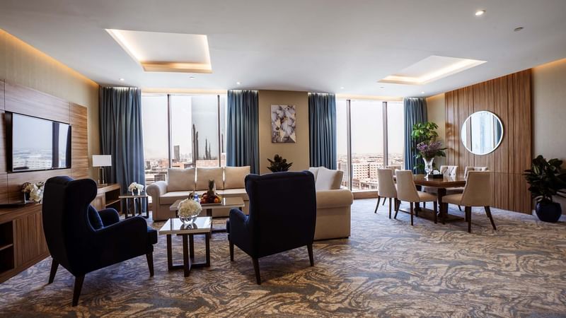 Spacious living area in Presidential Suite at Cantonal Hotel by Warwick Riyadh