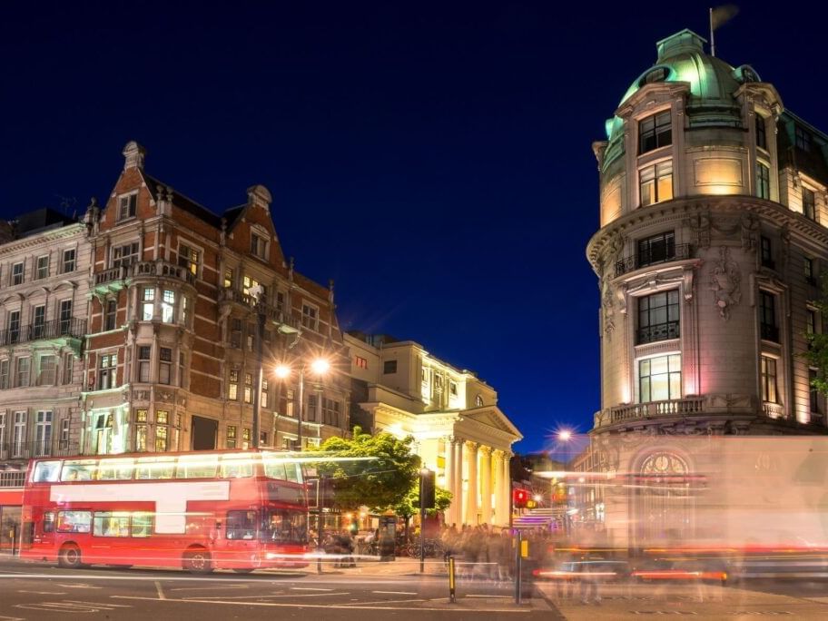 Exterior view of London's West End theatre near St. Giles Hotel