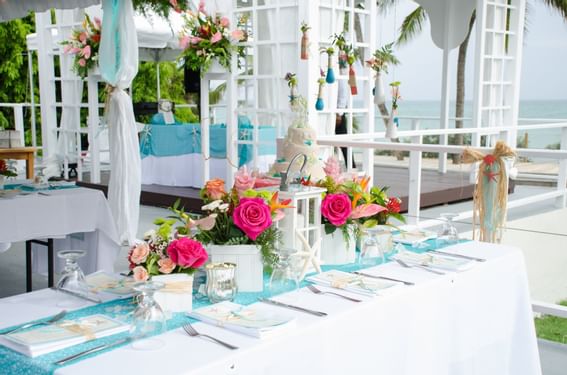 Outdoor banquet table setup arranged at Bougainvillea Barbados