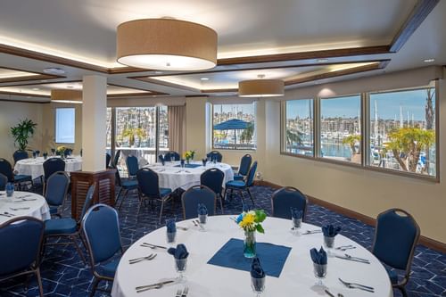Dining area with a Ocean view for events at Bay Club Hotel