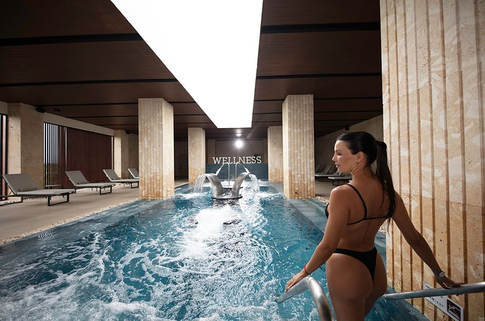 Indoor pool at a wellness center poster used at Live Aqua Resorts and Residence Club