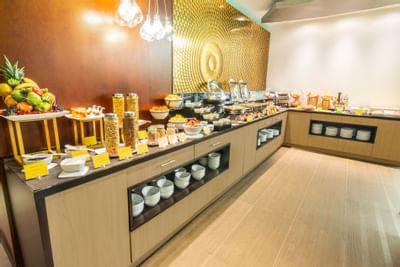 The buffet area served with varieties of food