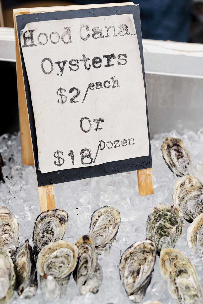Oysters served at Hook & Fork in Alderbrook Resort & Spa