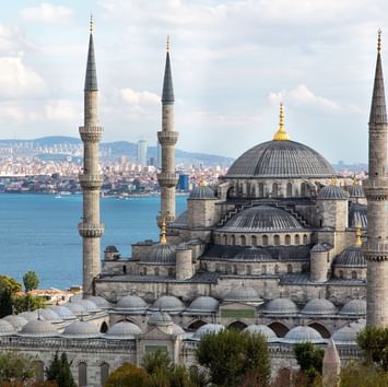 Distant view of The Blue Mosque on a daytime near Titanic Business Kartal