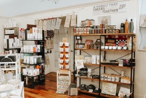 Ornaments on shelves at Two Tulips Boutique, The Whittaker Inn