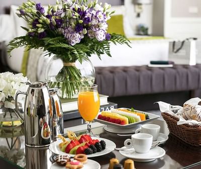 Continental breakfast in a room at Hotel Emperador Buenos Aires