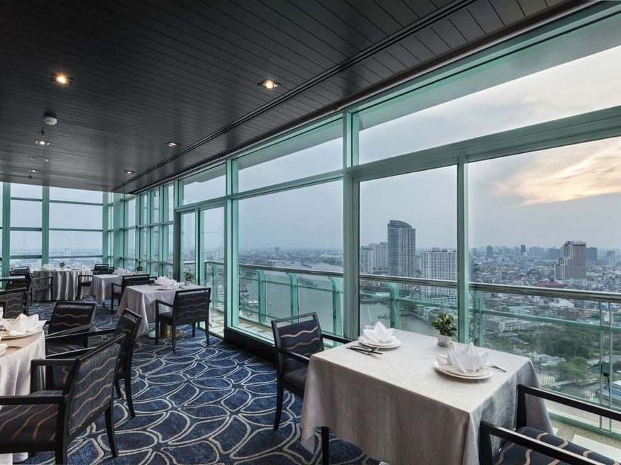 The morning elegant city view of Silver Waves Chinese Restaurant at Chatrium Hotel Riverside Bangkok