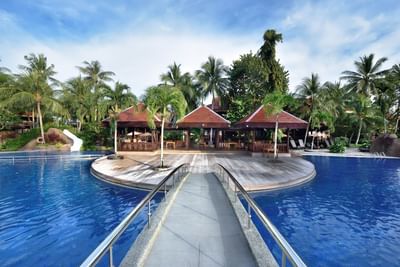 Bridge & outdoor pool area at Pelangi Beach Resort & Spa