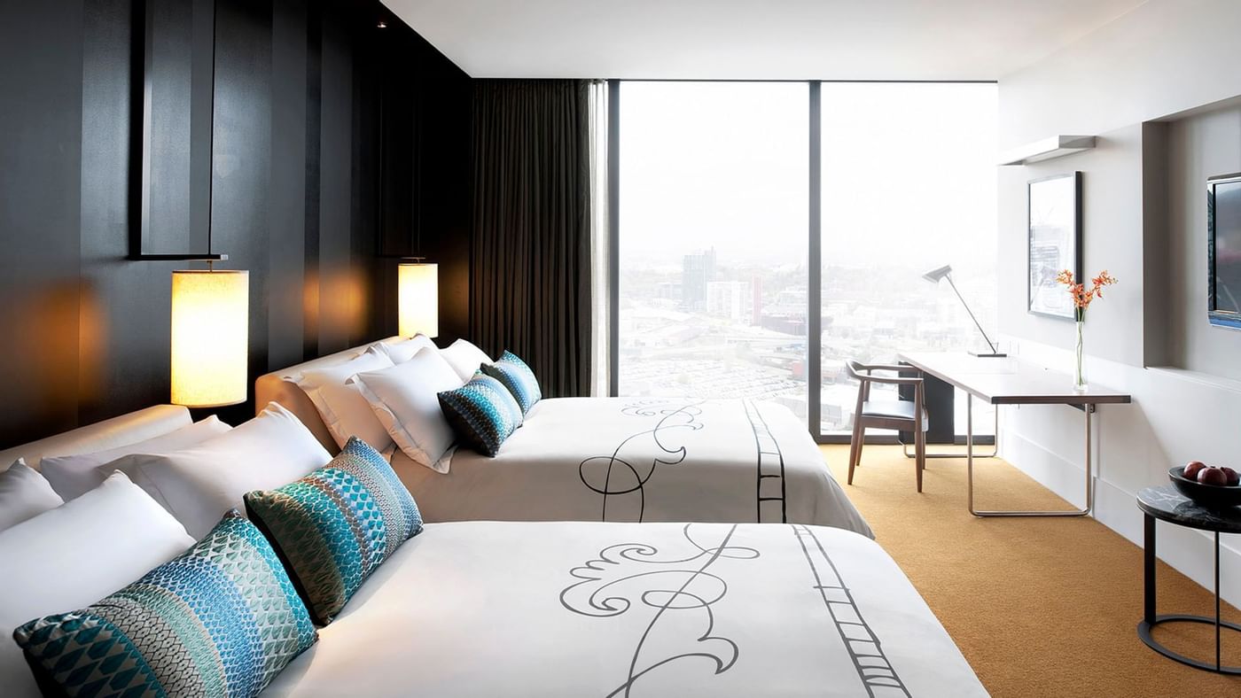 Interior of the bedroom in Luxe Twin Room at Crown Hotels