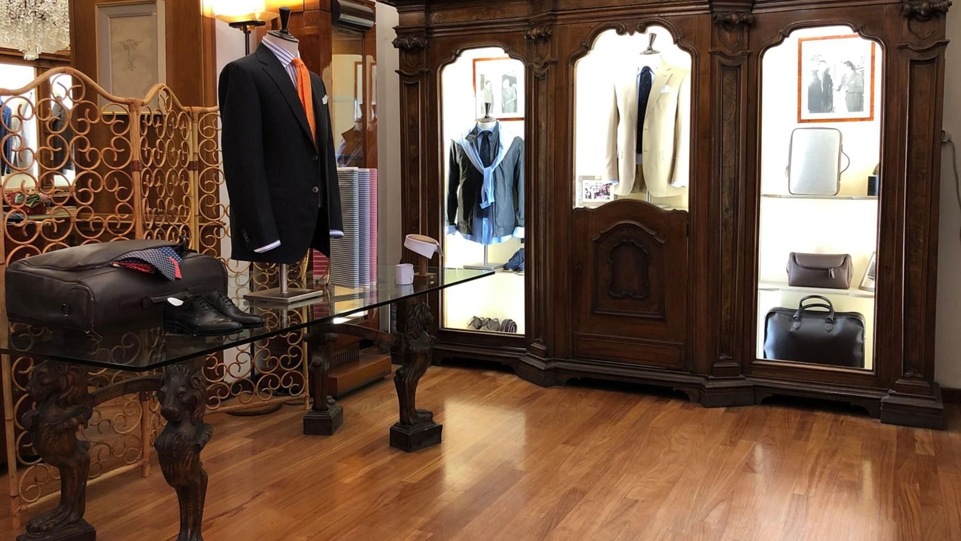 Interior view of the man's clothing store of Battistoni near Rome Luxury Suites