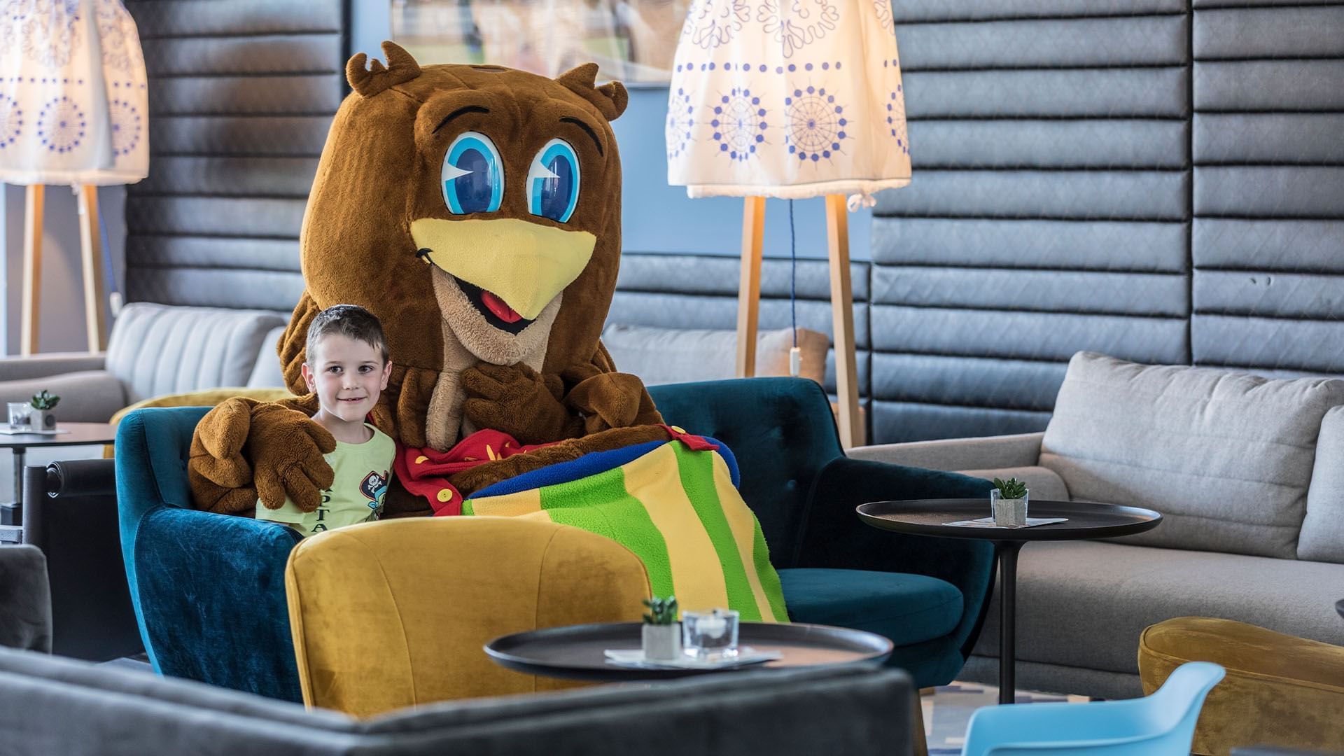 Kids Area Child With Mascot At Falkensteiner Club Funimation Bor