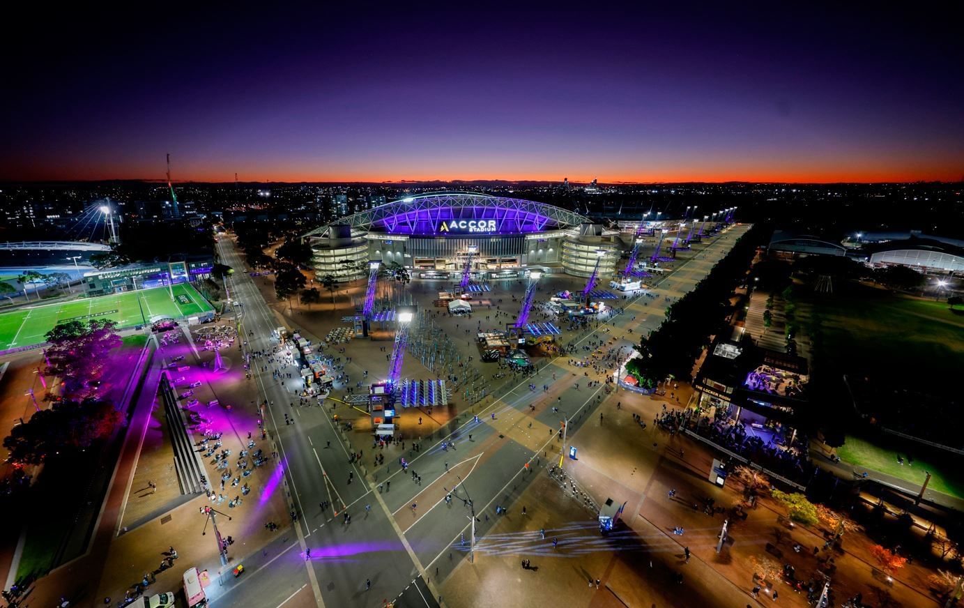 Aerial view of Accor Stadium near Novotel Sydney Olympic Park