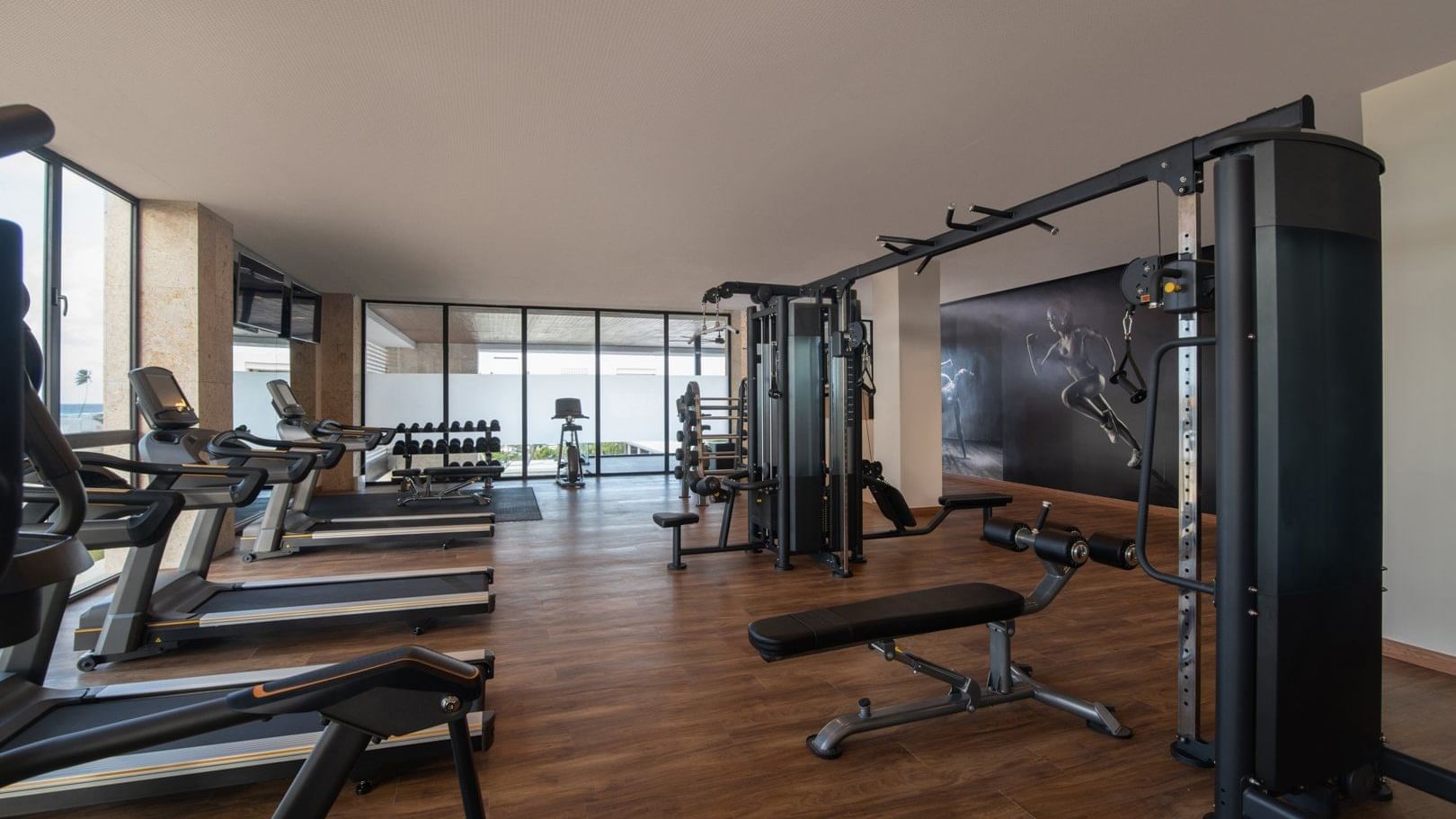 Treadmills, Exercise machines in Gymnasium at Live Aqua Resorts