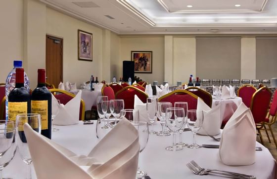 Event room prepared for a dinner