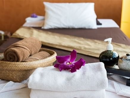 relaxing spa room set up at Amora Hotel