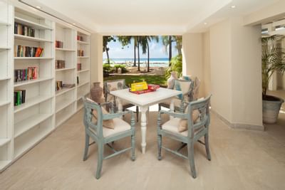 Library area with the beachfront lounge at Sugar Bay Barbados