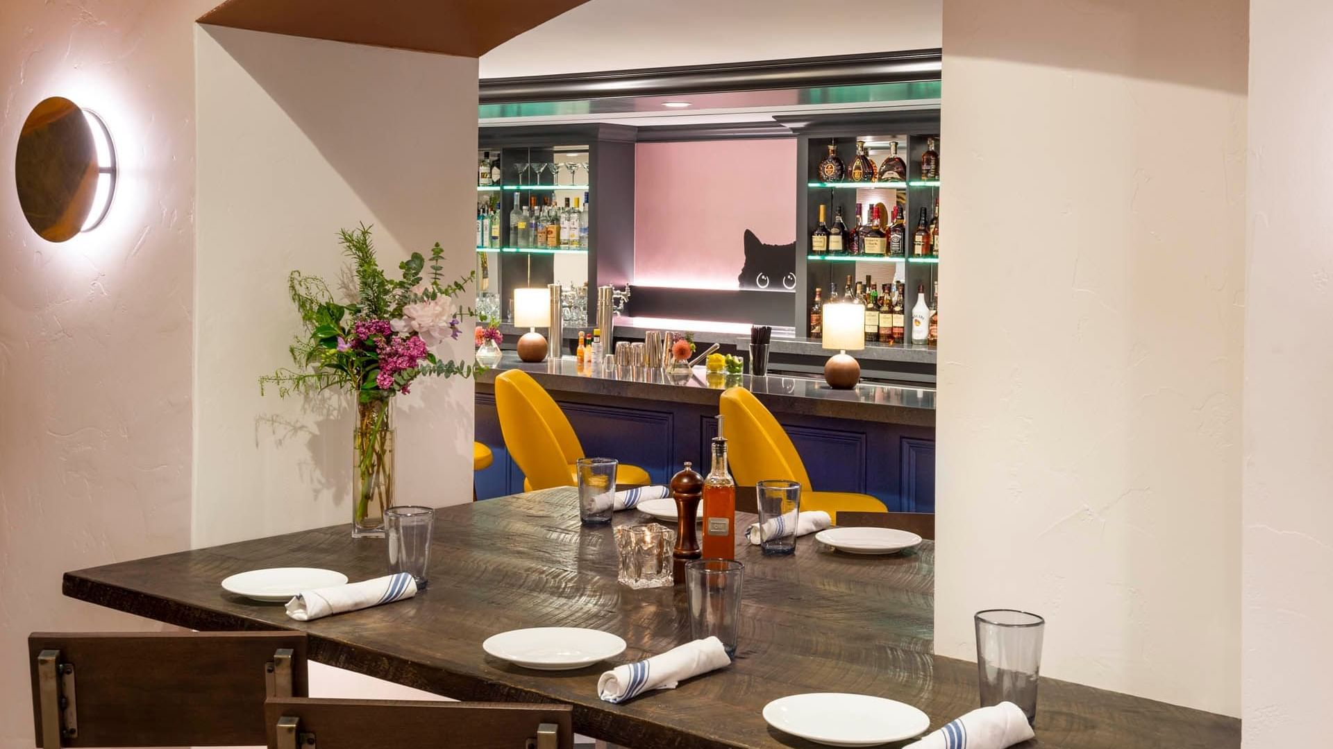 Corner Table with bar counter view in Gattara Restaurant at Warwick Denver