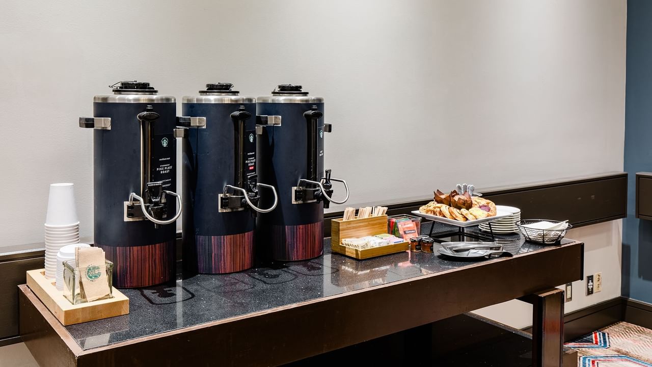 Coffee, tea, water and snacks
