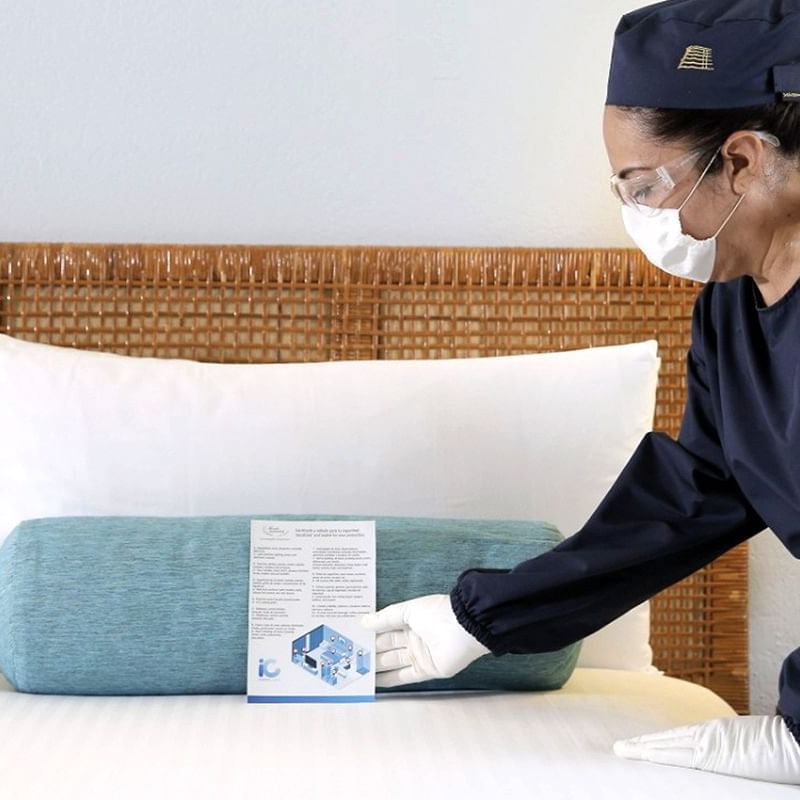 Disinfecting the rooms by the cleaning staff at Mundo Imperial