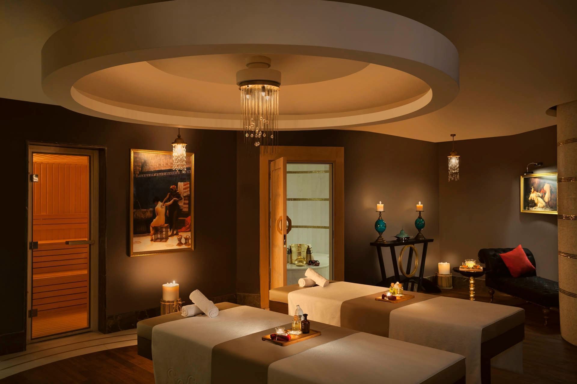 Two massage beds and amenities in Safira Spa at CVK Park Bosphorus Hotel Istanbul
