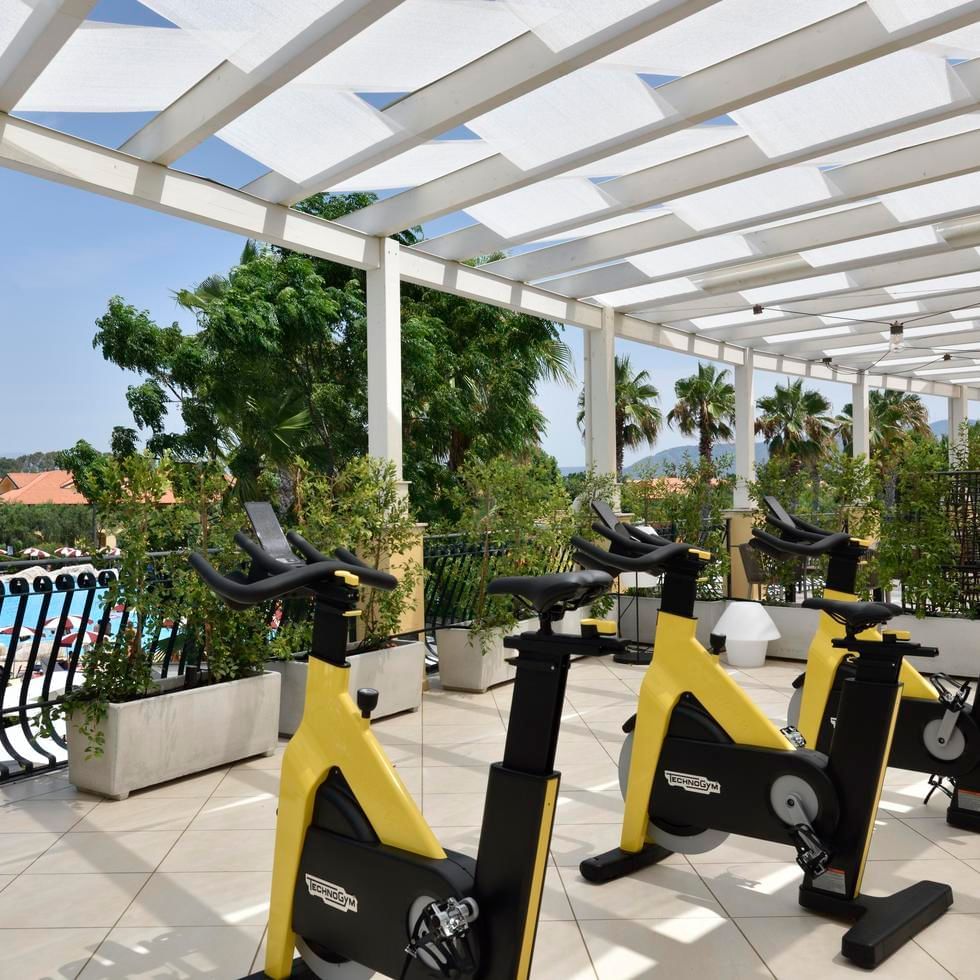 Exercise machines on the terrace at Falkensteiner Hotels