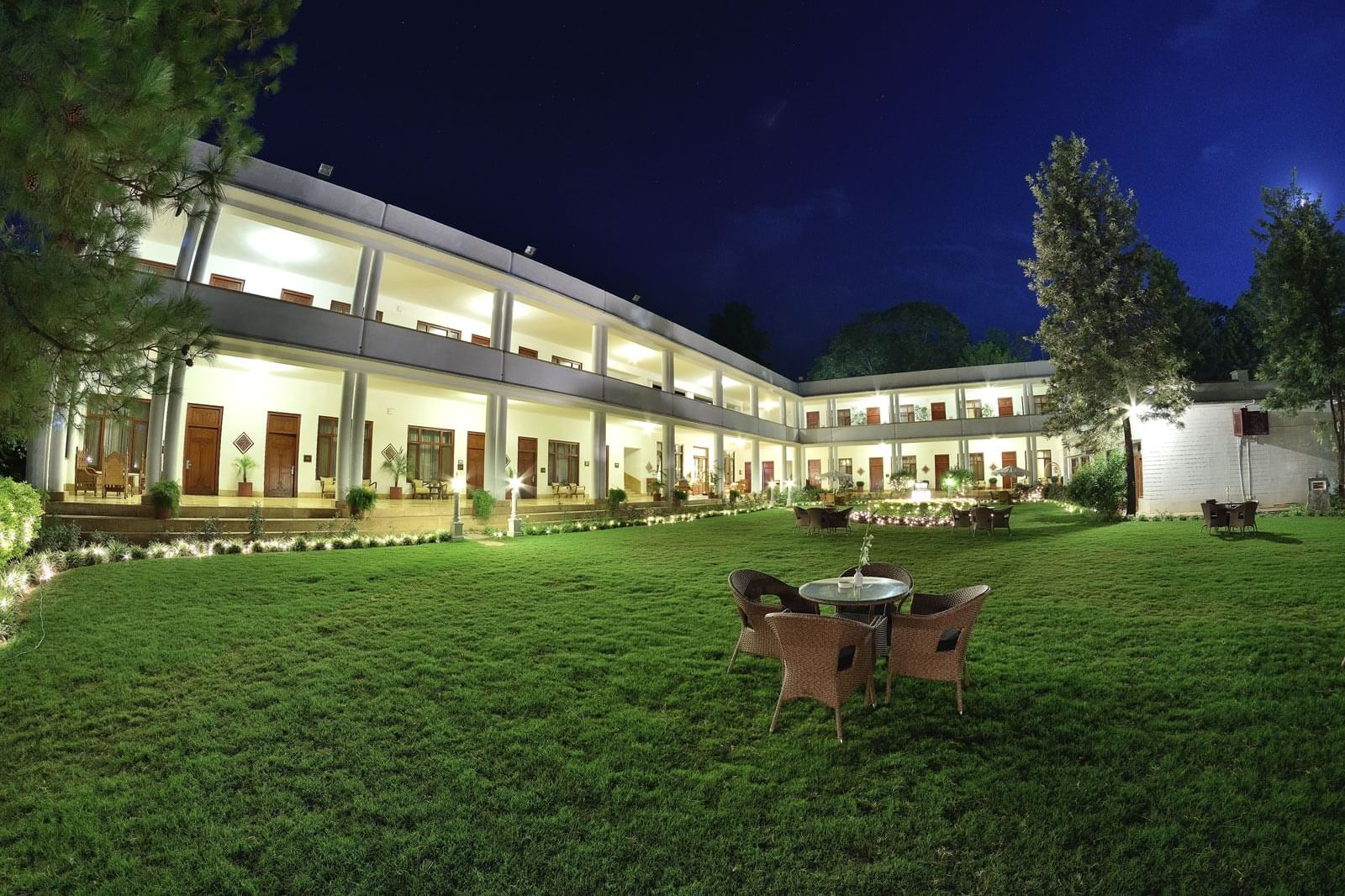 Exterior view of the Hotel at night in The Swat Serena Hotel