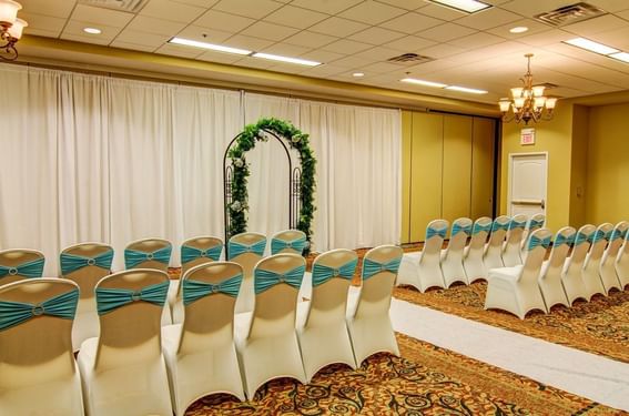 Chair arrangement for a wedding in a ballroom at The Wildwood Hotel