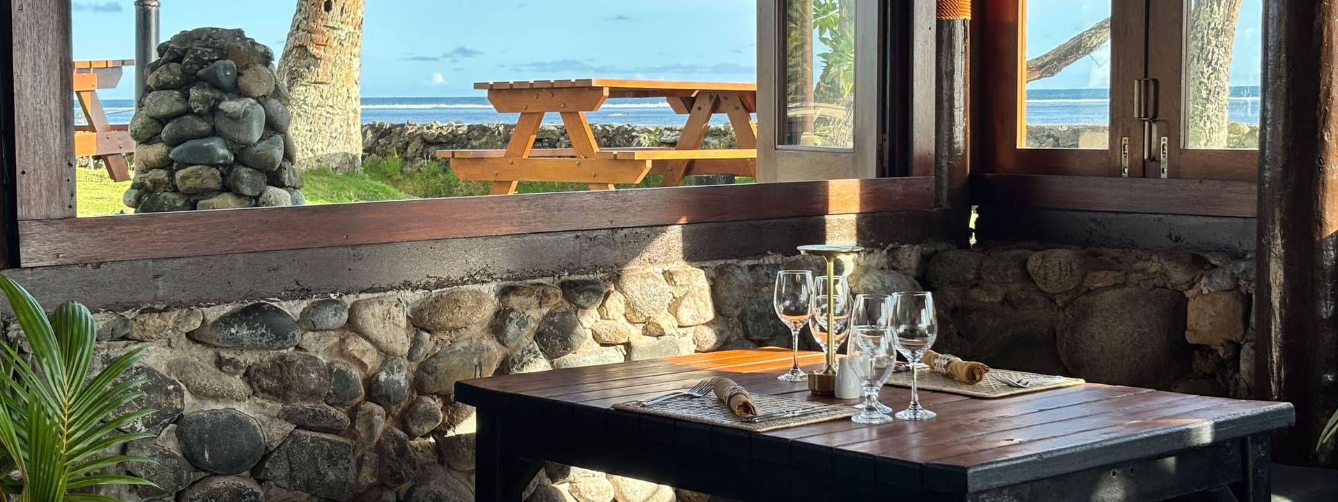 Dining area with ocean view at Wicked Walu in Korolevu at Warwick Fiji Resort and Spa