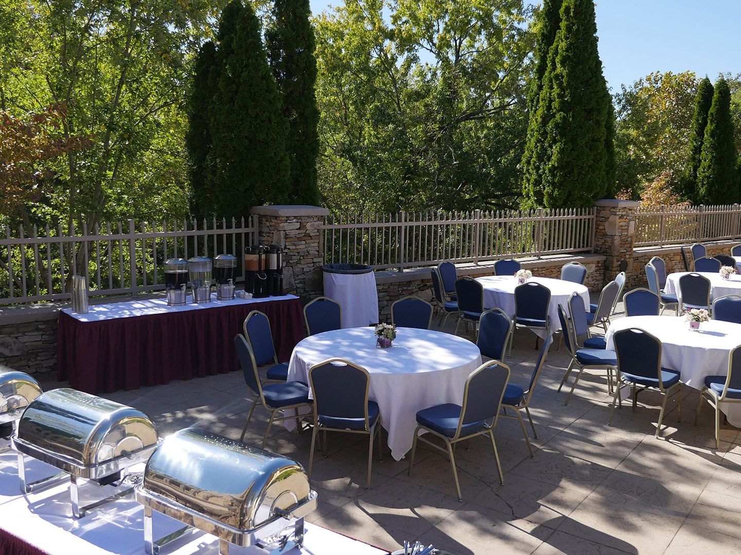 Banquet tables arranged on the Terrace at Music Road Resort