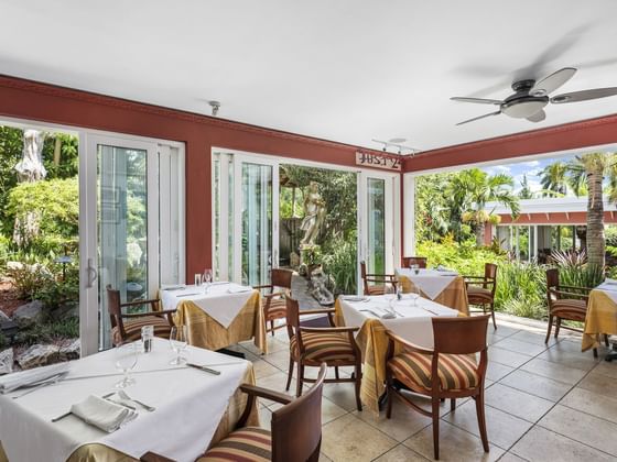 tables at restaurant with outside view