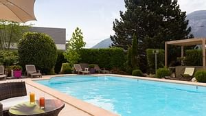 Pool view at Hotel du Faucigny 