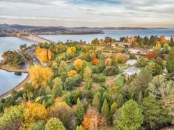 Ariel view of Botanical Gardens and a bridge near Hotel Grand Chancellor Hobart