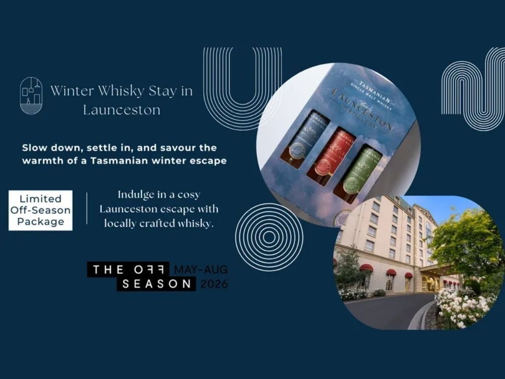 Hotel Grand Chancellor Launceston Winter Whisky Stay off-season package promotion banner.