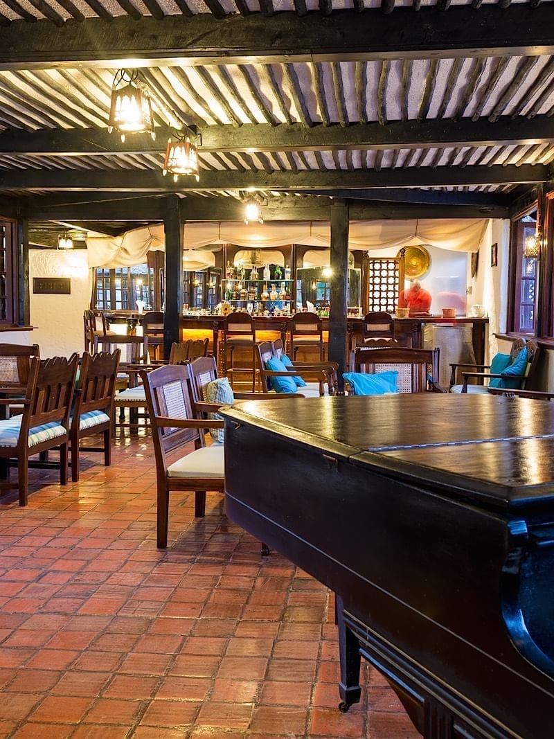 Nyota Bar & Terrace lounge with piano and seating at Serena Beach Resort & Spa in Mombasa.