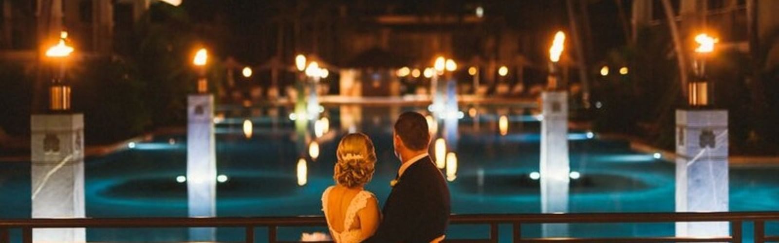 Bride and groom enjoying the view at Pullman Port Douglas sea temple resort and spa 