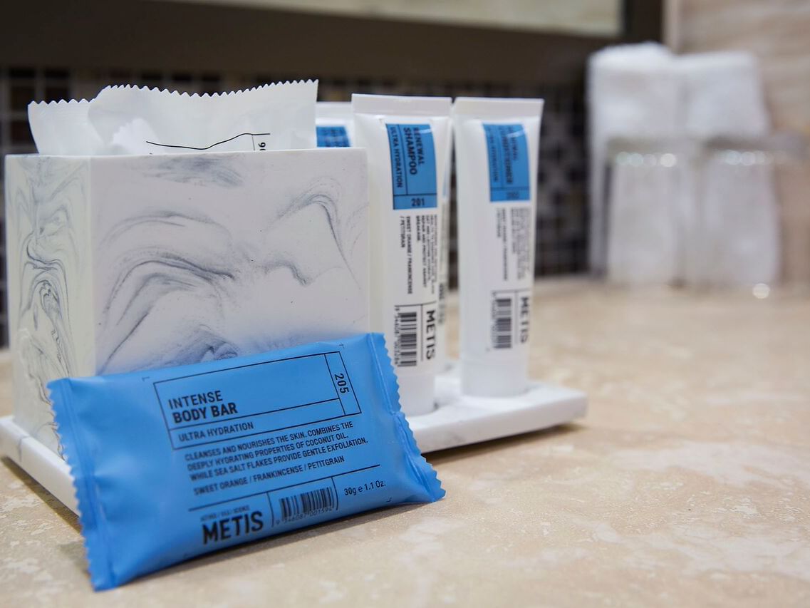 Bathroom kit given in Premium City View Twin Room at Royal on the Park hotel