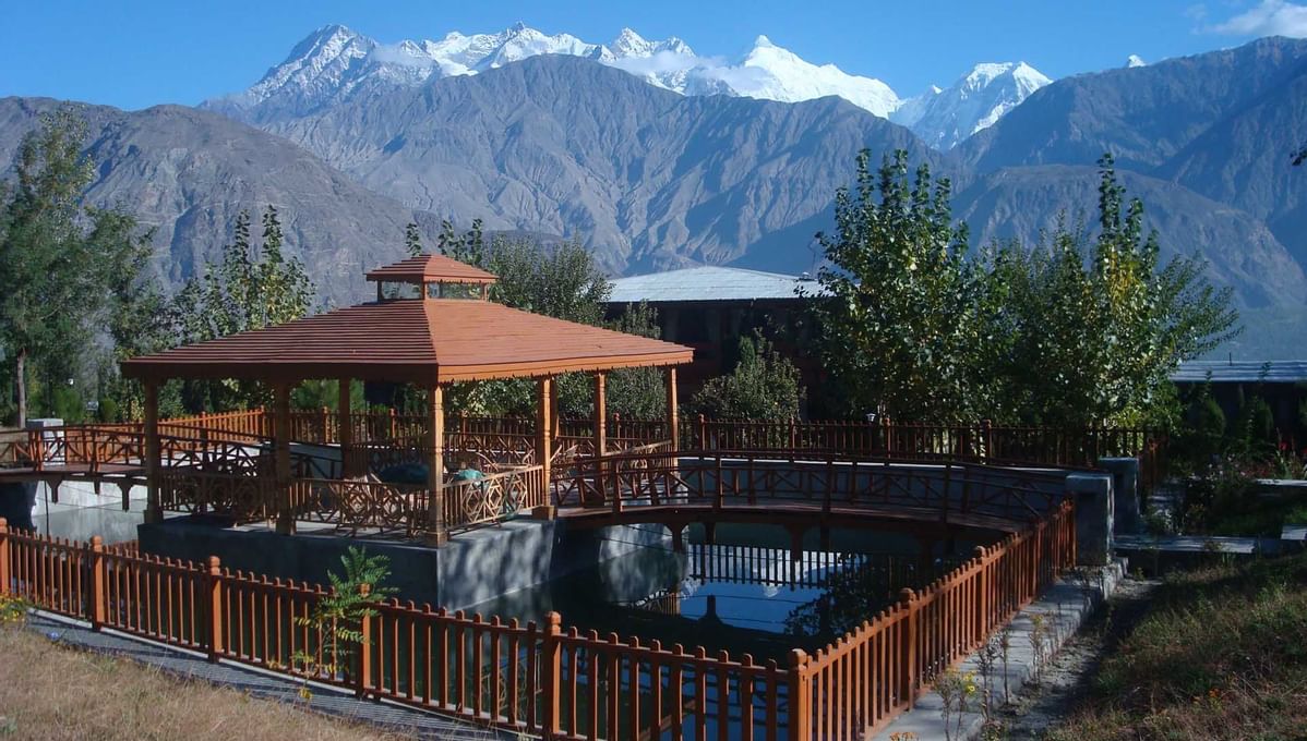 The Hotel Gazebo with an amazing view at Gilgit Serena Hotel