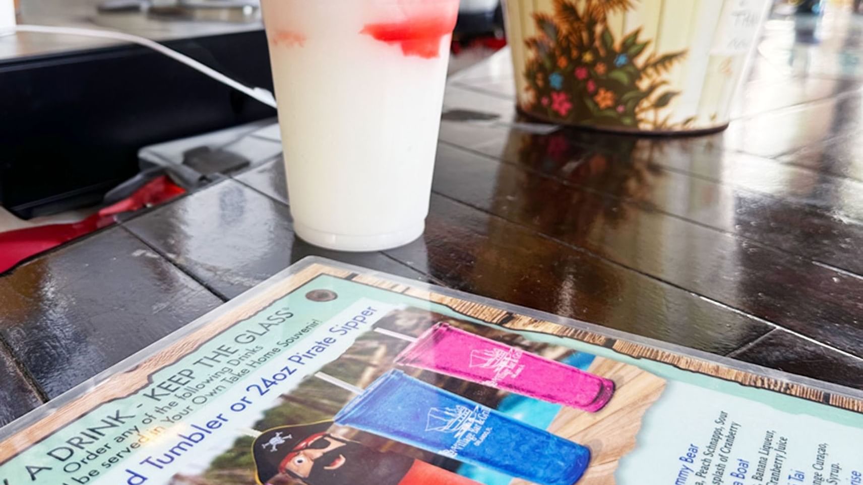 Cocktail and menu served in LBV Village Bar & Grill at Lake Buena Vista Resort Village & Spa