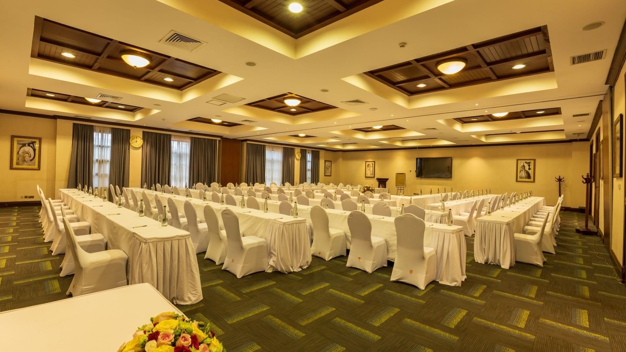 Kalangala event room with arranged chairs and tables at Lake Victoria Serena Golf Resort & Spa in Kampala.