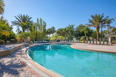 Pool with tropical landscaping