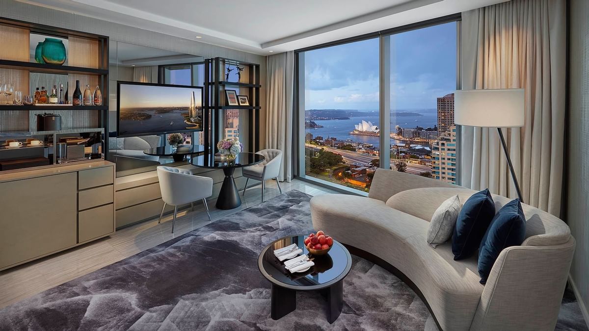 Living room in Opera King Room at Crown Towers Sydney