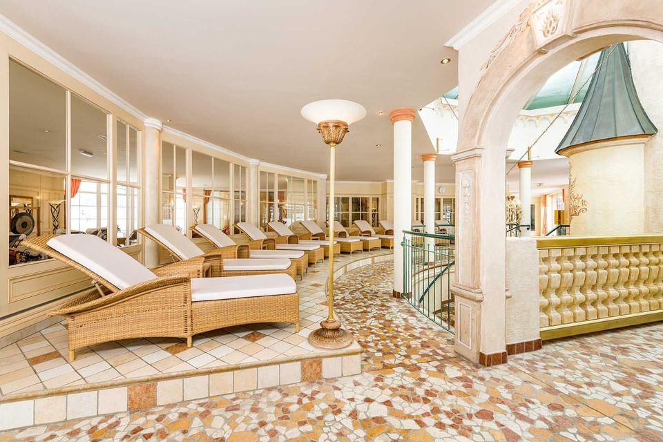 Lounge chairs in the wellness center at Hotel Liebes Rot Flueh