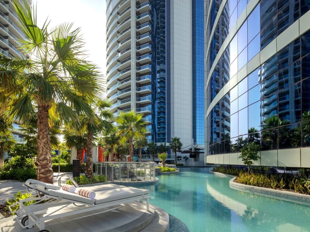 Malibu Deck Pool & pool beds at Paramount Hotel Dubai