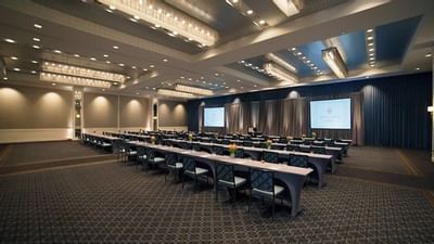 rows of tables in a large room