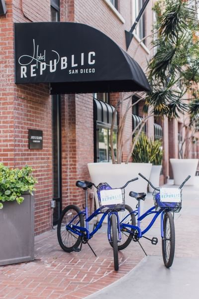 Rental bikes parked outside at Hotel Republic San Diego