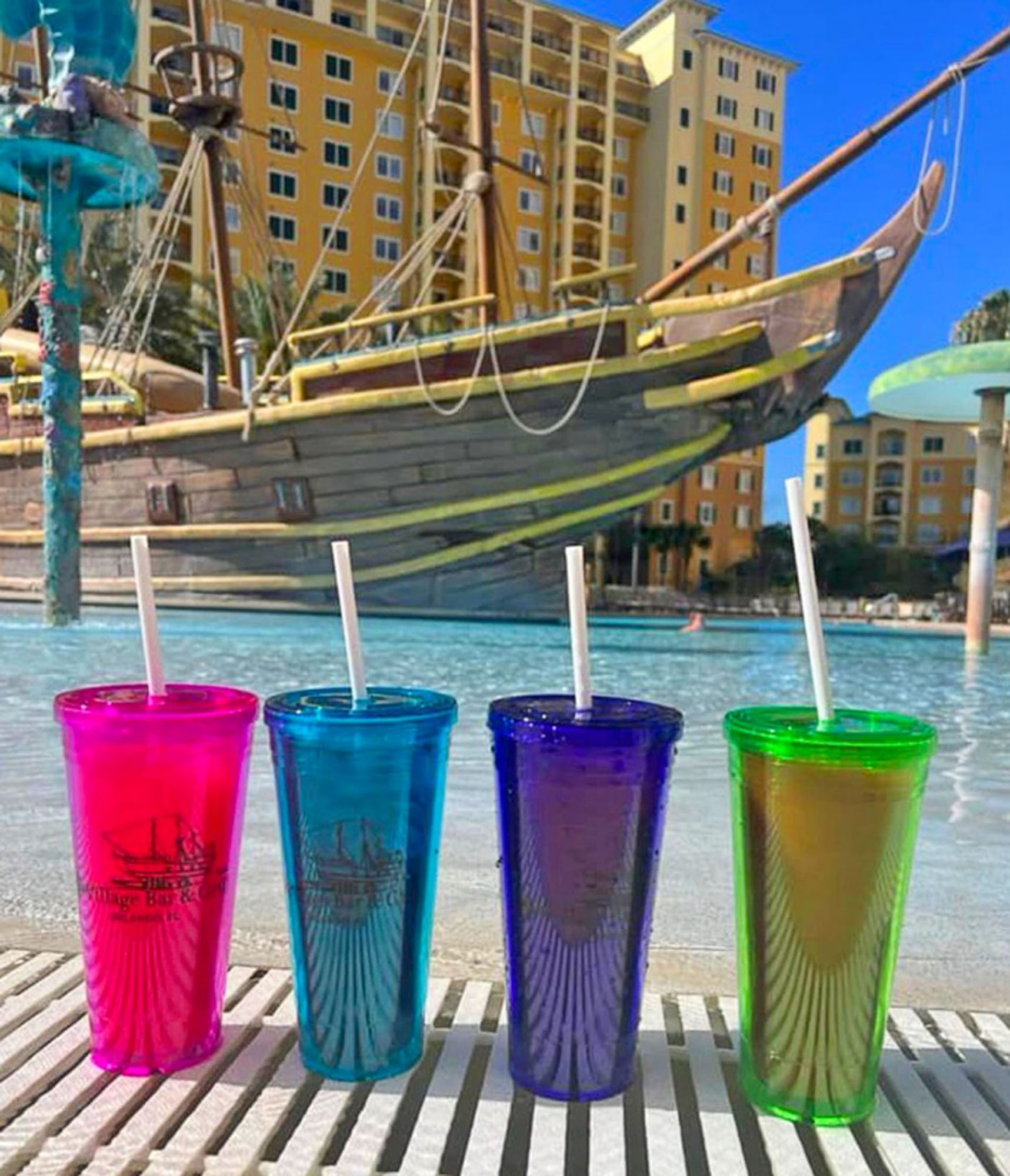 Variety of drinks served in front of the pool area in LBV Village Bar & Grill at Lake Buena Vista Resort Village & Spa