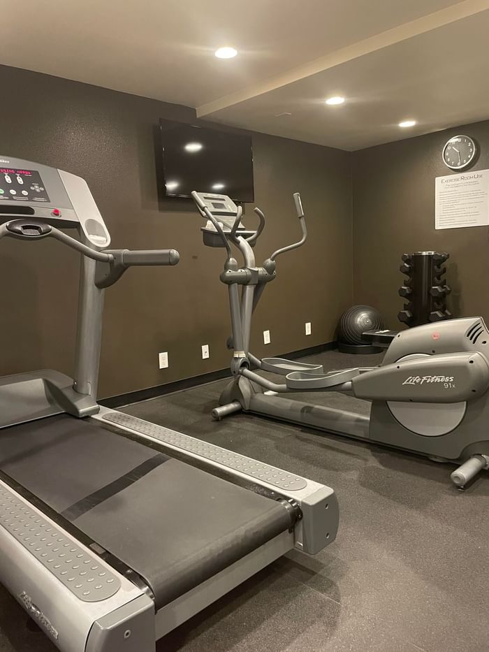 Exercise machines in Fitness Center at Anaheim Portofino Inn, an affordable hotel across from Disneyland with family suites